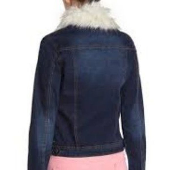 Tahari Denim Trucker Jacket with Detachable White Faux Fur Collar Size S* wom721 - Picture 5 of 10